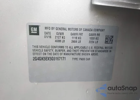 2016 Buick Regal Turbo z USA, uszkodzony, nr VIN 2G4GK5EX5G9167171